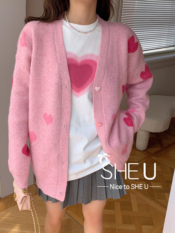 [SHE U] Thickened brushed gradient love large version short-sleeved T-shirt 51192
