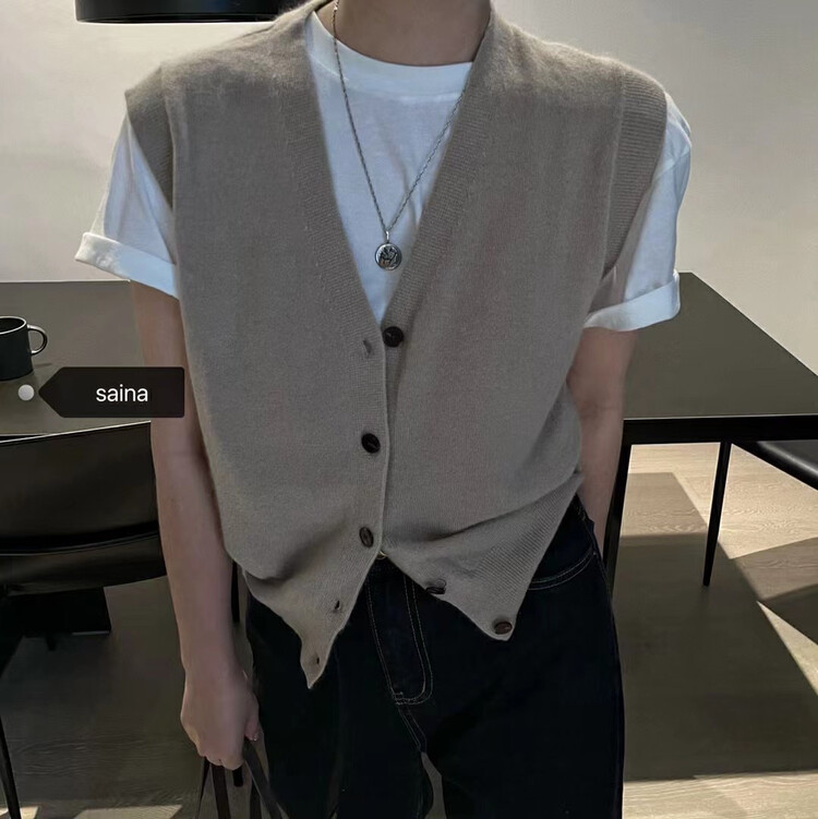 New in autumn! [SAINA FASHION] Korean V-neck breasted sleeveless vest 3007# CLS