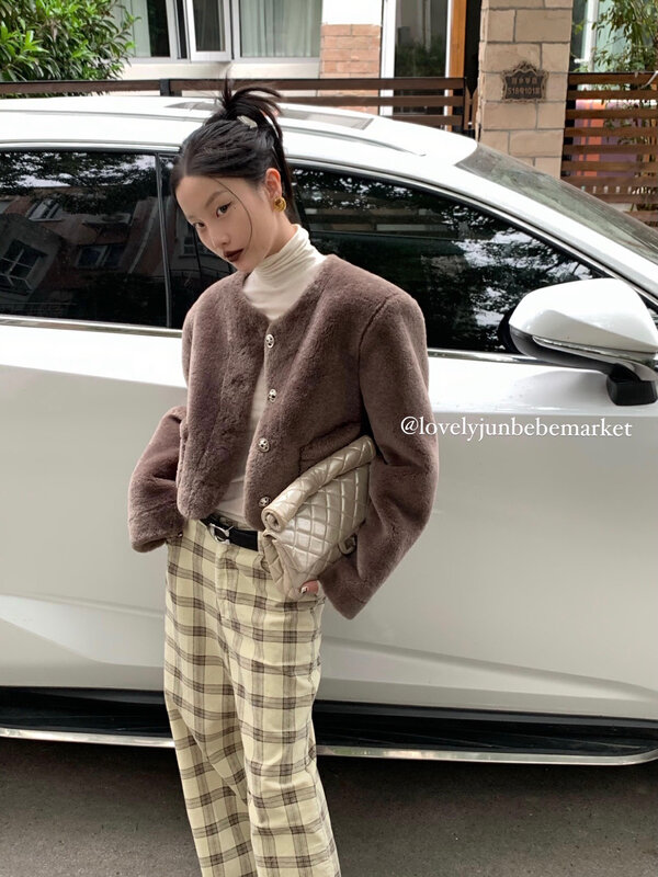 【DT CLASSIC】Round Neck Small Fragrance Double Pocket Fur Short Jacket D5260# JHY