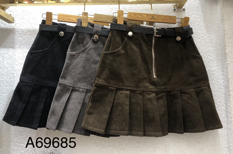 【QUEEN QUEEN】High waist A-line pleated skirt (with belt) A69685# CL
