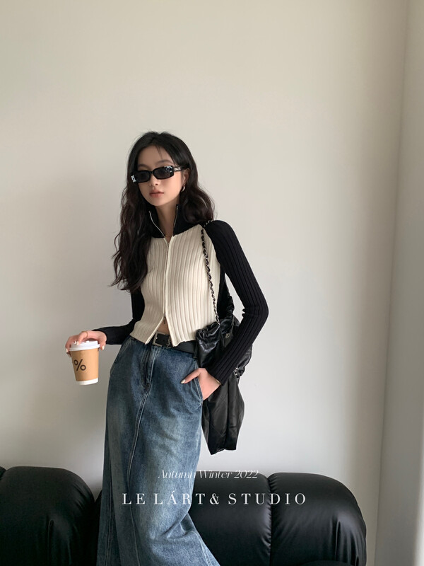 【LE LART】French design raglan sleeves turtleneck zipper cardigan sweater knitted sweater XZ360# JHY