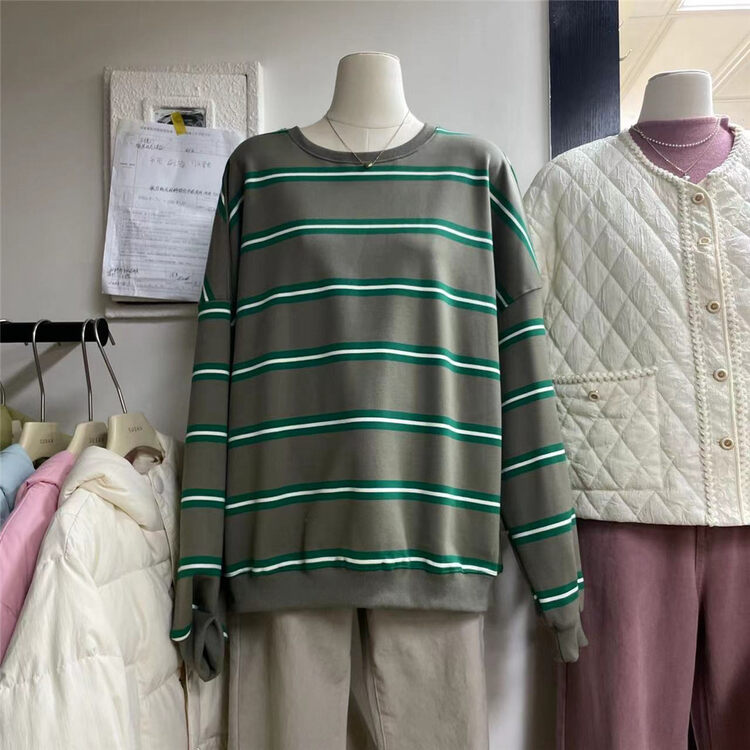 【SUSAN】Contrast stripe silver fox fleece sweater 82016# LSW