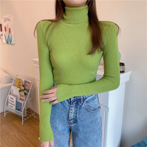 Real shot running volume is not reduced Turtleneck bottoming shirt women's autumn and winter sweater Western style long-sleeved knitted solid color top