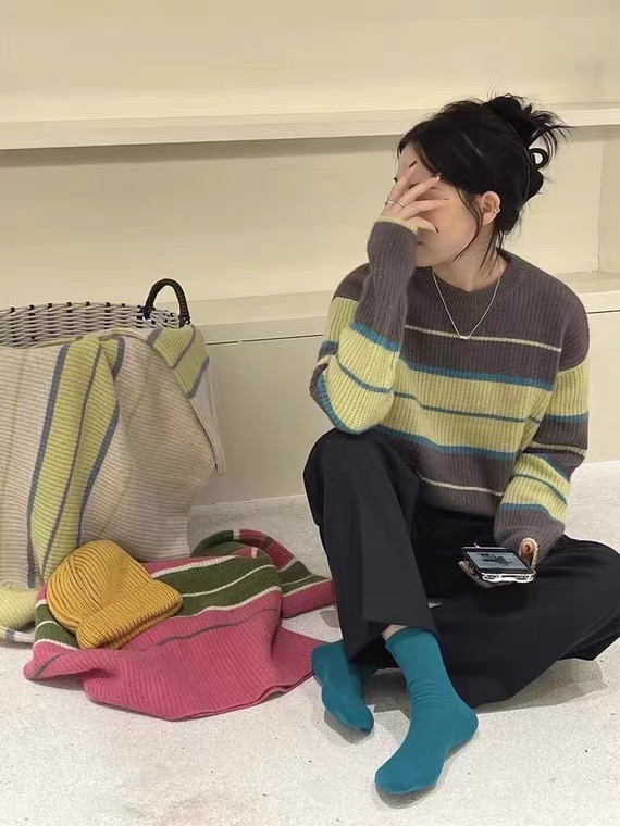 【SUSAN】Contrast Color Striped Pullover Warm Sweater 82066# LSW