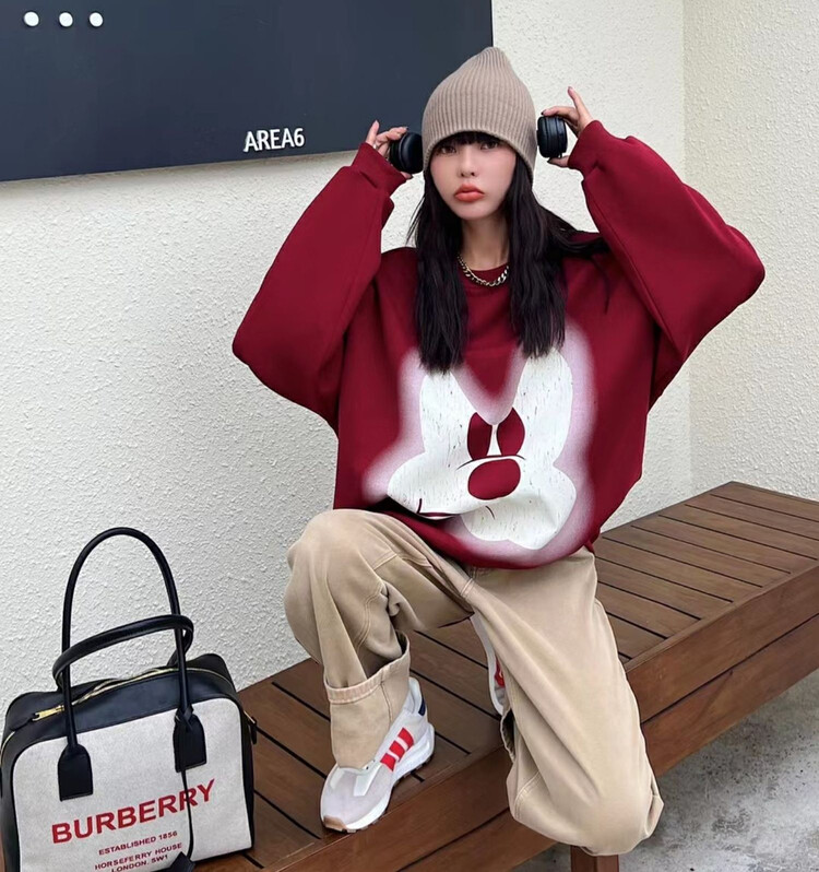 [Blue Show] Korean version of the bear print loose composite sweater 7710# LSW
