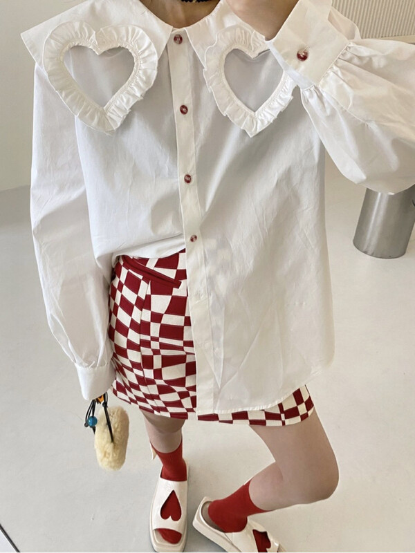 New in early autumn! [YT] Doll Collar Heart Hollow Mesh Shirt CS5788# PCZ