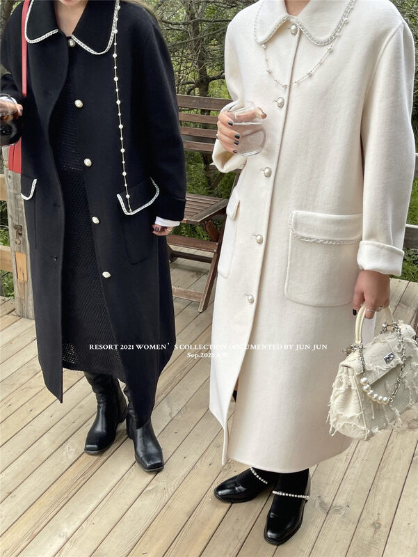 【DT CLASSIC】French big-name design medium and long niche elegant wool coat (with chain) (wool 100%) S3887# JHY