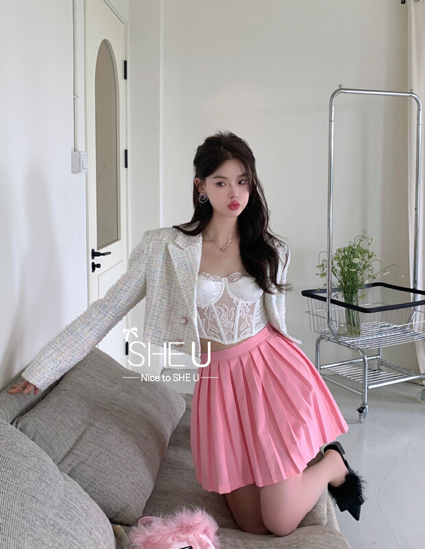 [SHE U] High-quality small fragrance double-breasted short coat 59091