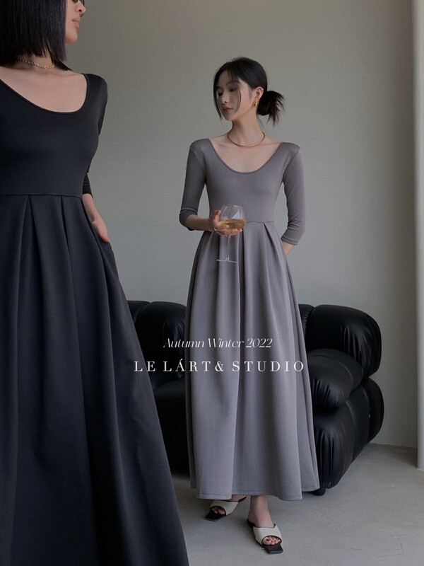 【LE LART】French designer style round neck long dress LL5741