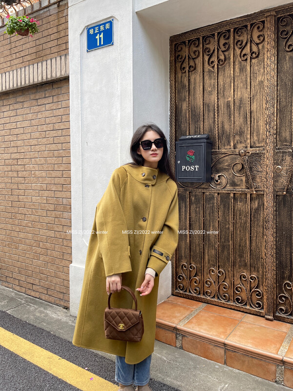 【MISS ZI】Korean style loose hooded wool coat 100% high count wool 77507