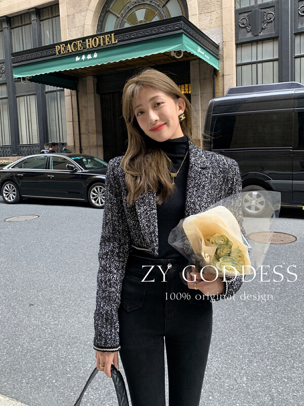 [ZY] High-quality tweed wool short right-angle shoulder thin short coat (wool warm) 18227