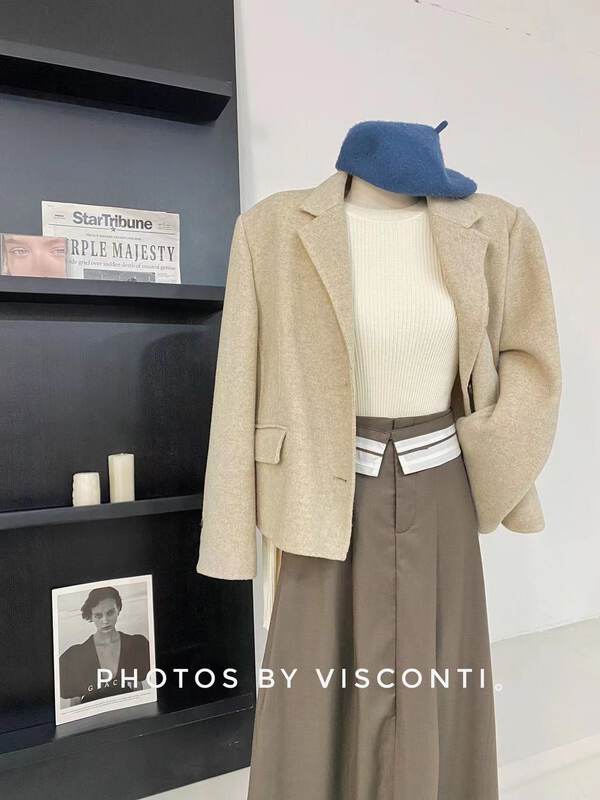 New in autumn! [C Ouni] Textured commuter double-sided woolen short suit C722-M3579# GYJ