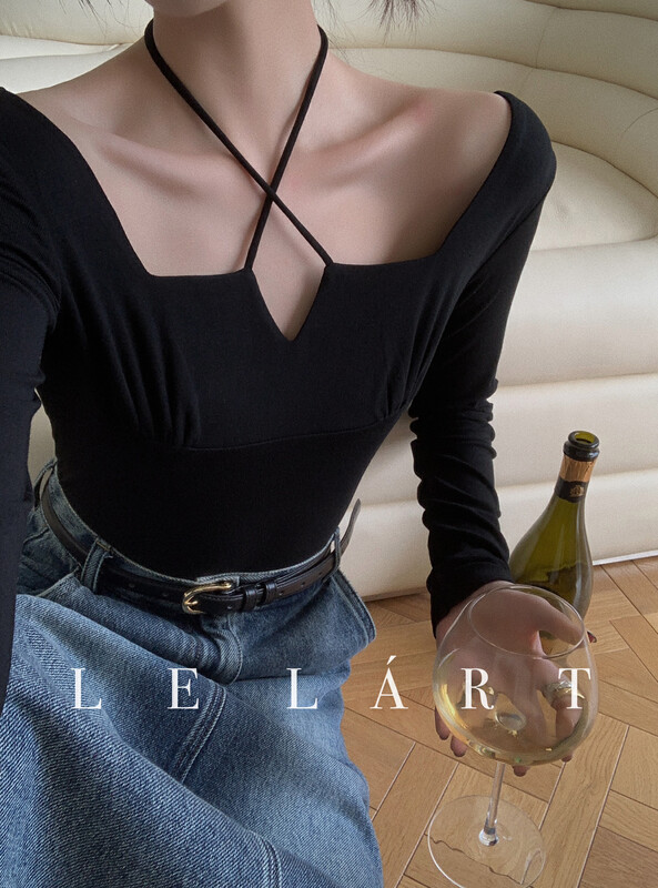 【LE LART】French pure desire style two-wear hanging neck slim bottoming shirt T-shirt small shirt LL5740