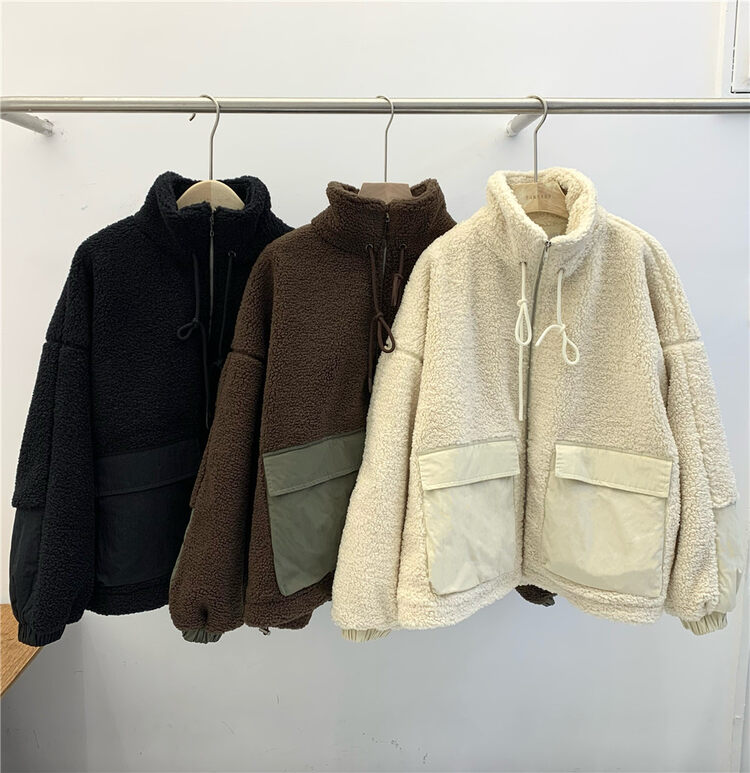 【SANBARA】Stand Collar Contrast Color Double Pocket Short Jacket 9828# LSW