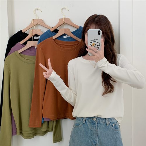 German velvet solid color round neck high elastic bottoming shirt autumn all-match top
