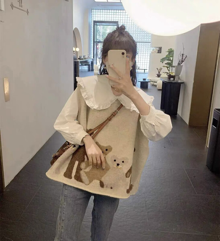 New in winter! [Blue Show] Retro Bear Loose Vest 7828# LSW
