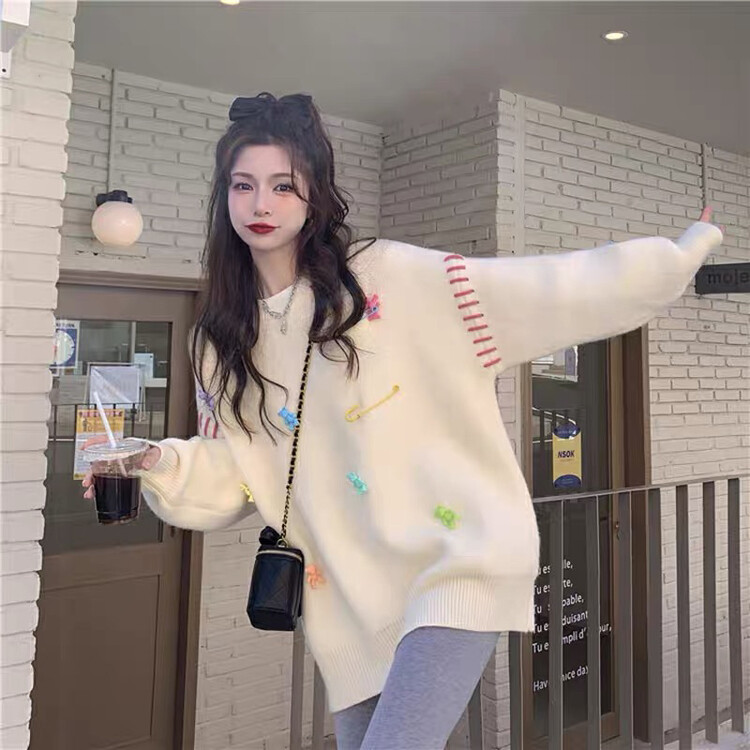 [F·P] Thickened Loose Lazy Warm Sweater (with Bear Pin Accessories) 0602FP# HBX