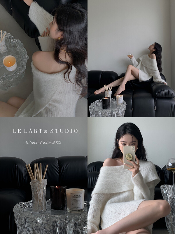 【LE LART】French pure desire style one-word neck off-shoulder loose long mohair sweater warm sweater XL124# JHY