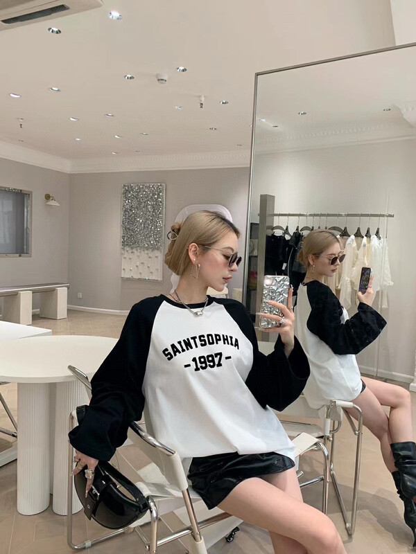 New in autumn! [YT] Contrast color Western-style letter printing long-sleeved T-shirt T51562# PCZ