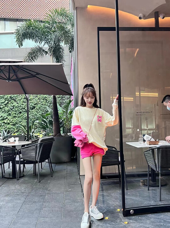 New in autumn! [YT] pink colorblock print sweater WY58170# PCZ