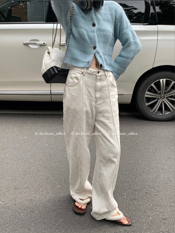 New in autumn!【DT CLASSIC】Casual three-dimensional diamond texture straight-leg jeans 4922# JHY