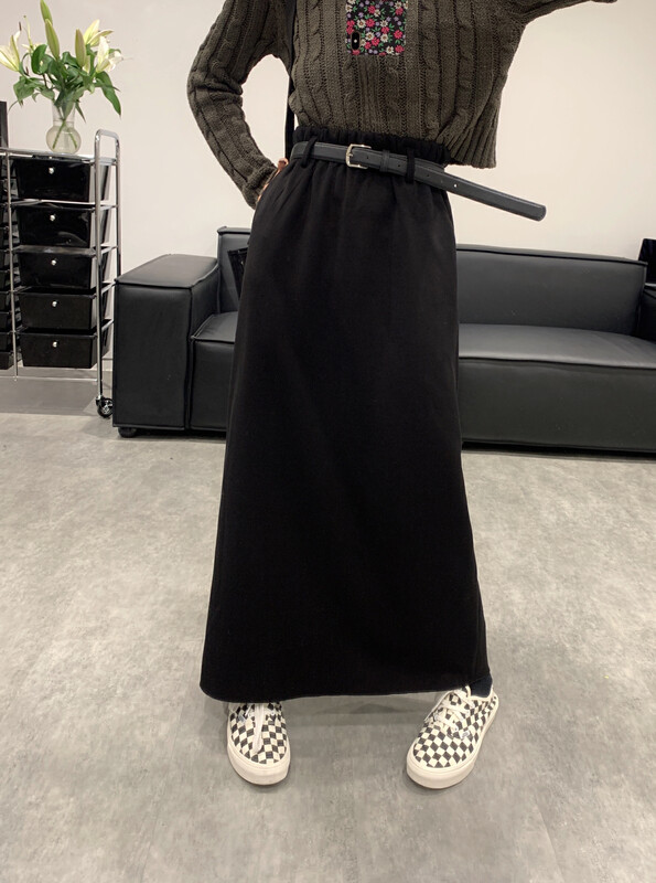 New in autumn!【VANESSA】Straight skirt with elastic waist and back slit (with belt) 6875# OZQ
