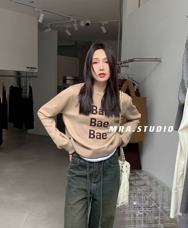【MRA】Fashion letter jacquard stitching fake two-piece sweater DG3578