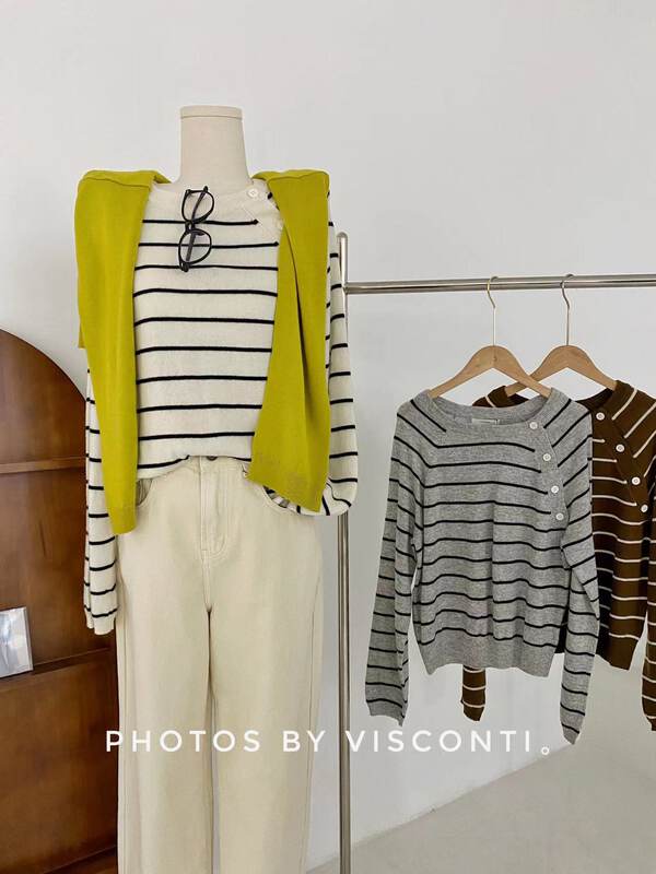 New in autumn! [C Ouni] Pullover loose striped warm sweater C900-MH221901# GYJ