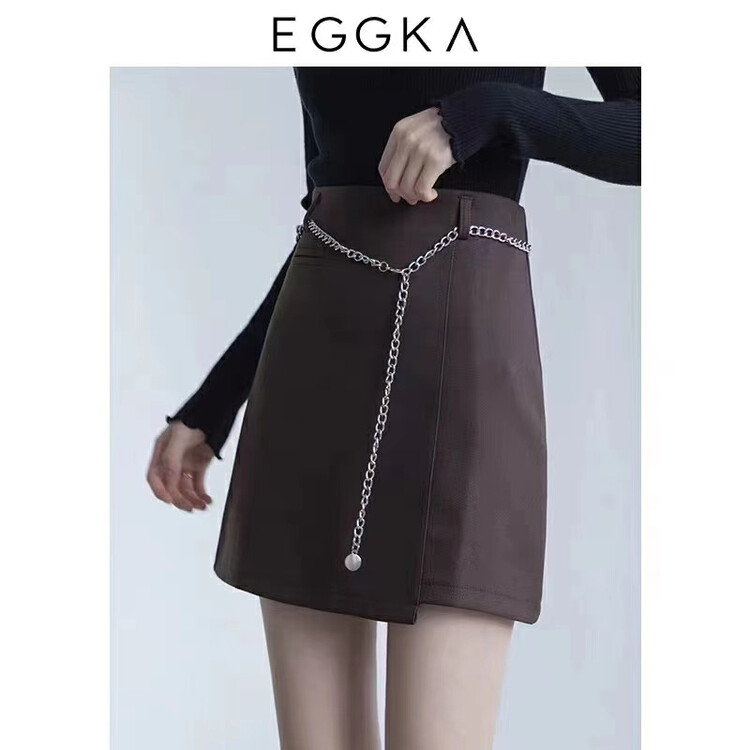 [Queen QUEEN] High Waist Slim A-Line Short All-match Skirt (with detachable chain) A99218# CL