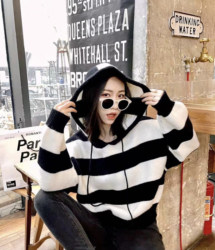 【F·P】Hooded Striped Pullover Warm Sweater 9607FP# HBX