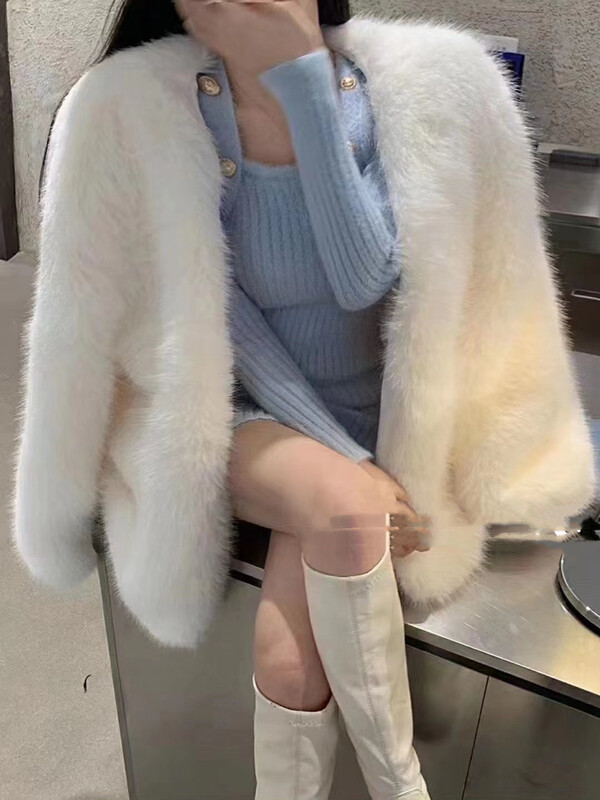 【MI NI】Korean V-neck loose furry short coat 9389# PCZ