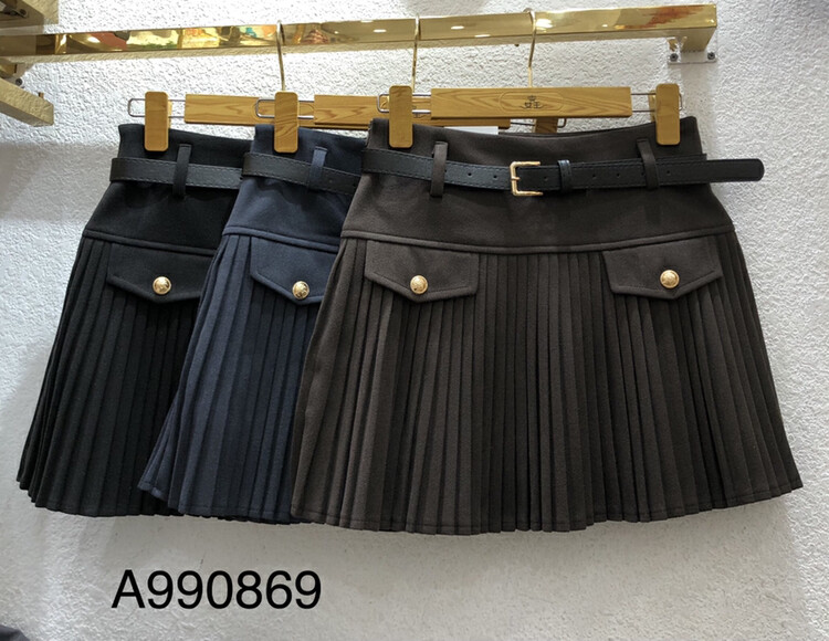 【QUEEN QUEEN】Korean version solid color pleated skirt (with belt) A990869# CL