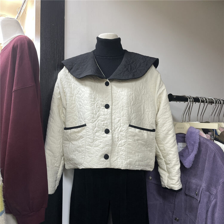 【SUSAN】Contrast Color Doll Collar Long Sleeve Short Jacket 82109# LSW