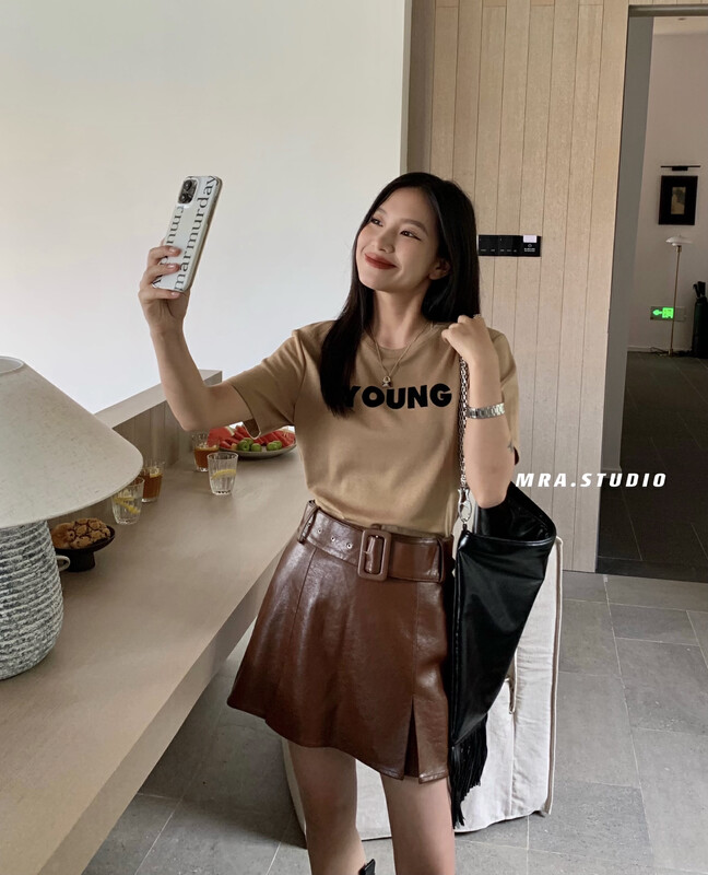 [MRA] New Internet celebrity fashion skirt (with belt) leather skirt XT5099 in early autumn