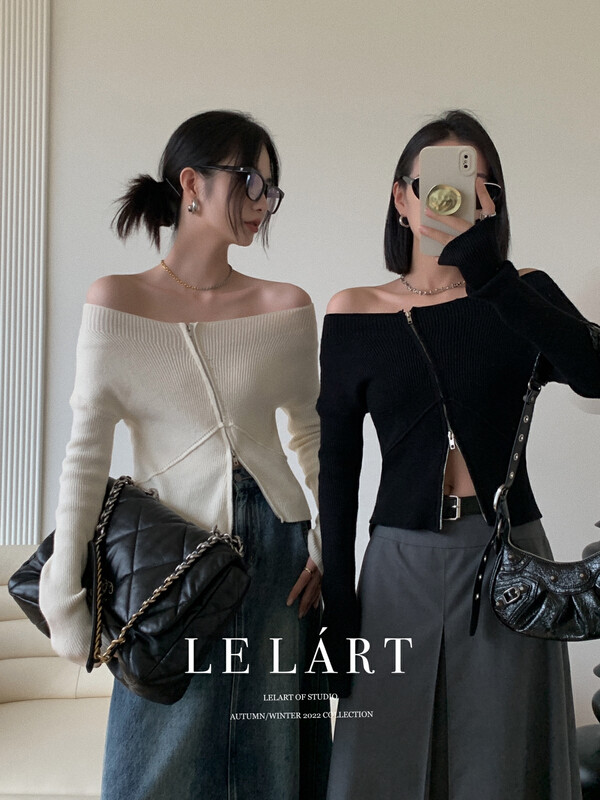 【LE LART】French design one word neck zipper sweater warm sweater XZ331# JHY