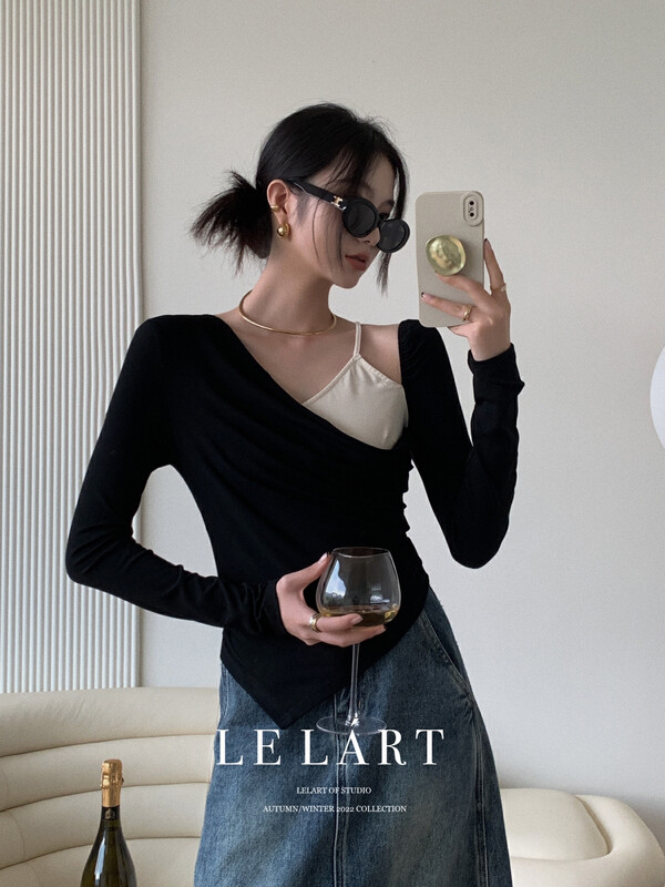 [LE LART] French pure desire style design fake two-piece bottoming shirt T-shirt small shirt LL3275