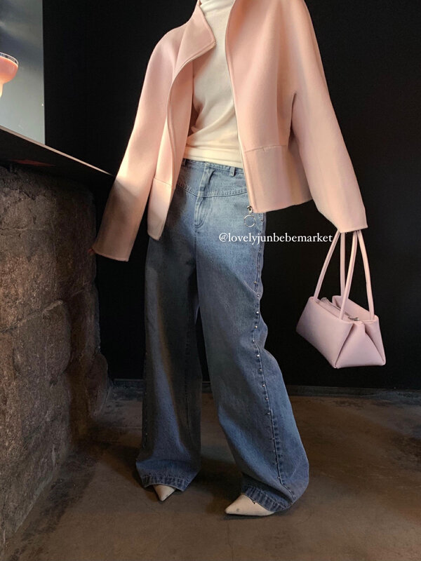 New in autumn!【DT CLASSIC】Korean style stitching waist wide-leg loose jeans D5205# JHY