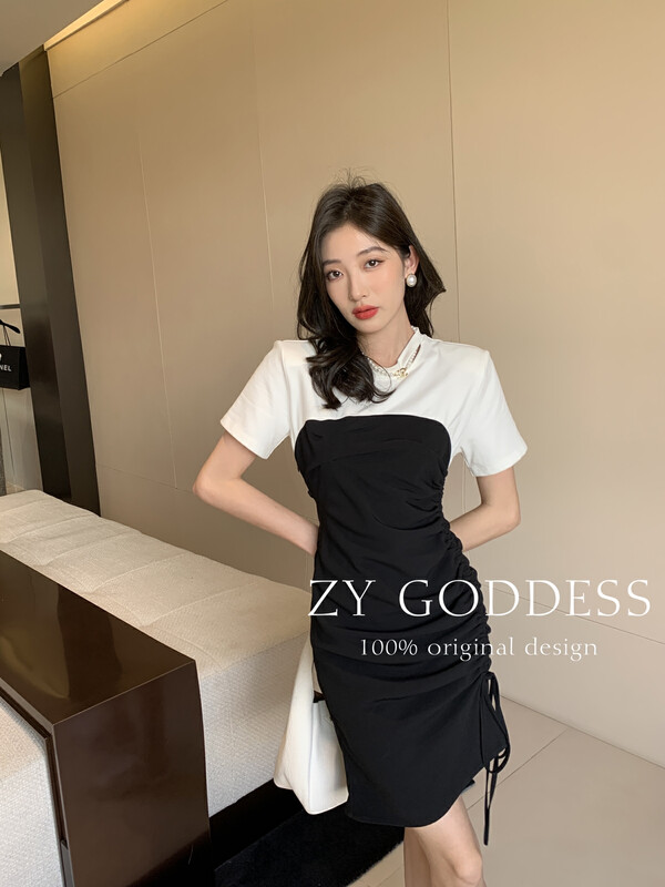 【ZY】Fake two-piece drawstring design suit dress 68690# JHY