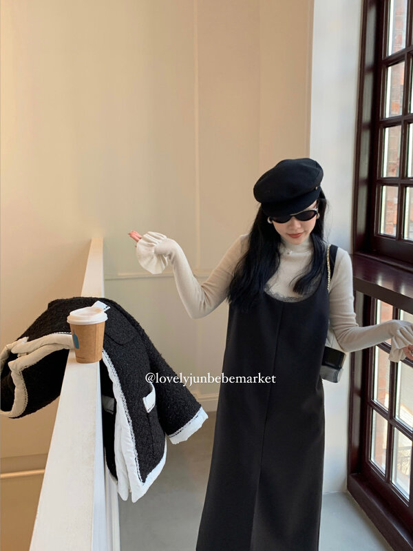 【DT CLASSIC】Simple design pure black all-match vest dress D4974# JHY