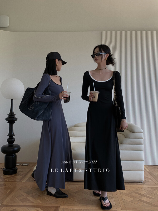 【LE LART】French Colorblock Long Umbrella Dress LL5721# JHY