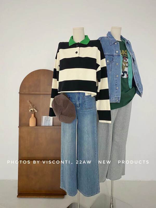 New in early autumn! [C Ouni] Korean loose striped POLO shirt C220-S3007# GYJ