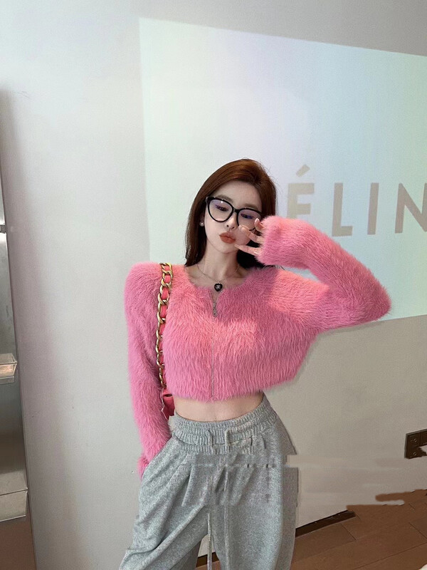 New in autumn! [MINI NI] Round neck zipper design knitted cardigan 9130# PCZ