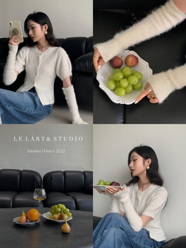 【LE LART】French Pure Desire Puff Sleeves With Sleeves Mohair Sweater Cardigan Knit Cardigan (With Sleeves) XL272