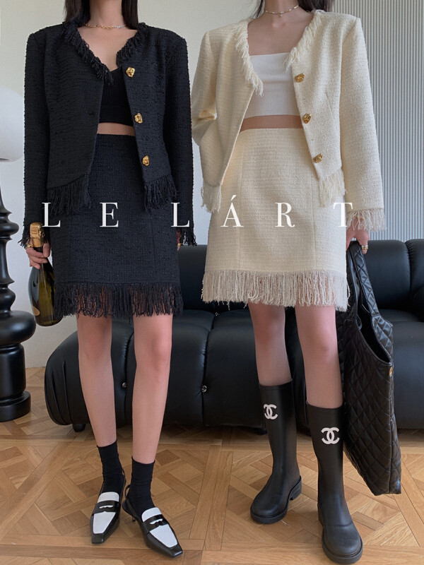 【LE LART】French style tassel gold button tweed short skirt LL3138# JHY