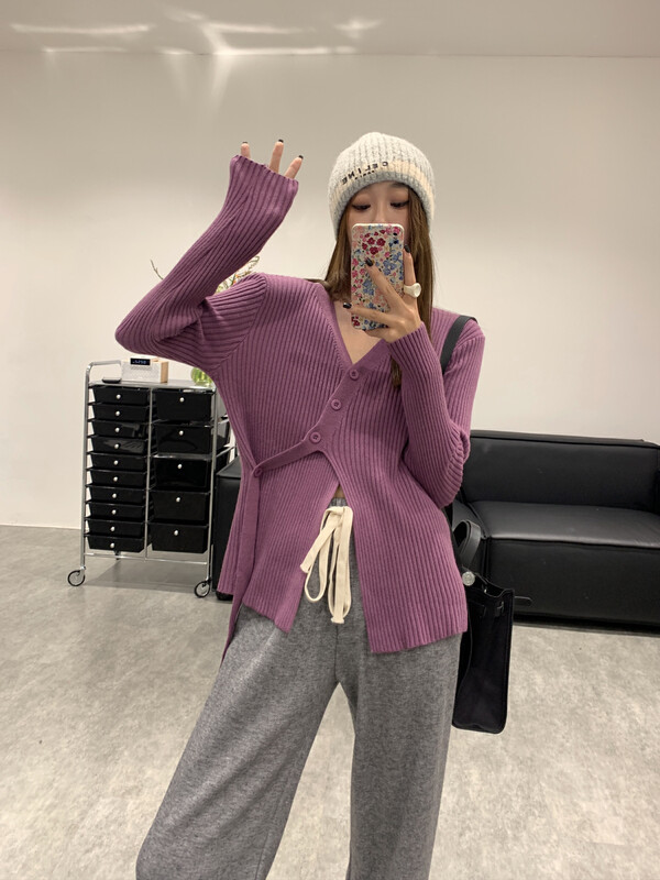 【VANESSA】Design irregular slits stackable thermal sweater 8018# OZQ