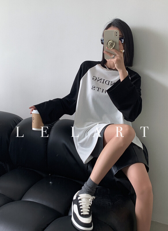 [LE LART] French design sweet and spicy style short raglan sleeves thickened long-sleeved letter T long-sleeved T-shirt LL5779