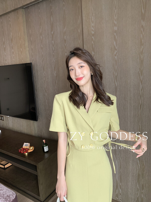 [ZY] Drawstring Small Fragrance Suit Short Jacket Suit (Slit Slim Skirt) 68608# JHY
