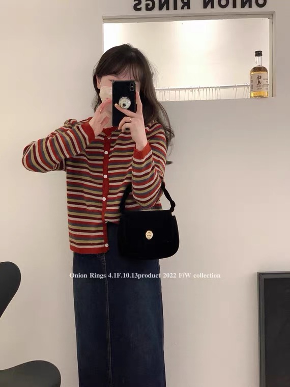 【SUSAN】Korean style contrast color one-row striped knitted cardigan YS1-9183# LSW