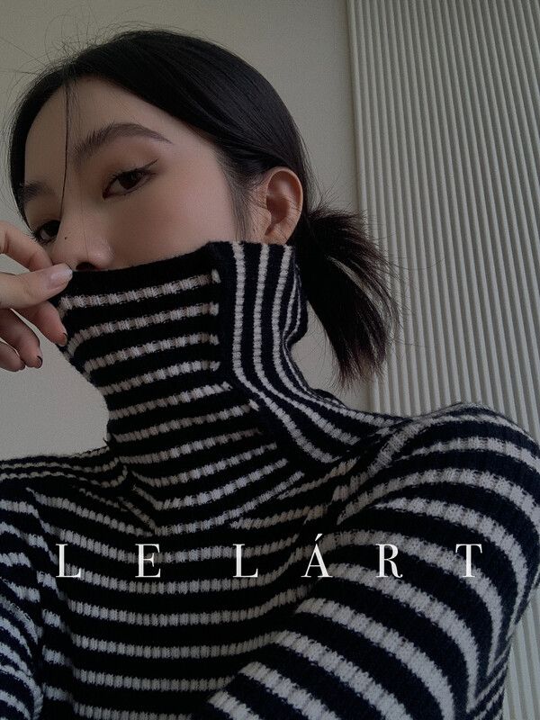 【LE LART】French striped turtleneck all-match knitted sweater pullover warm sweater XZ348# JHY