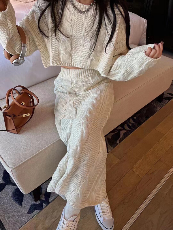 【MI NI】Twist Pullover Sweater + Elegant Skirt Suit 9305# PCZ
